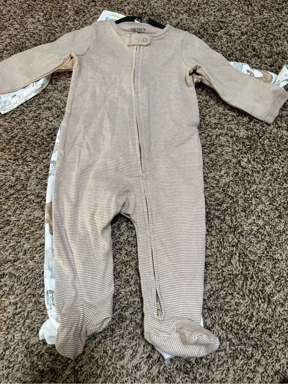 child of mine Beige & White Animal Print Footed One-Piece